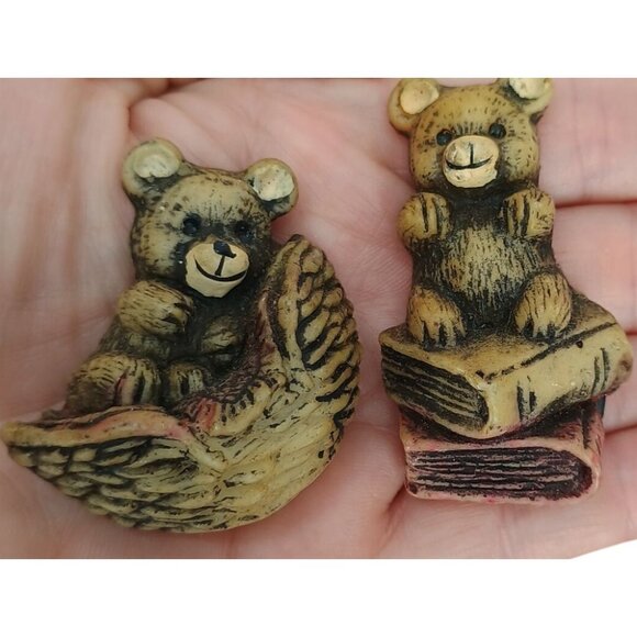 Vintage Bear Shaped Magnet Set Made In Taiwan Playful Bears in Basket Boot on Bo - Picture 5 of 5